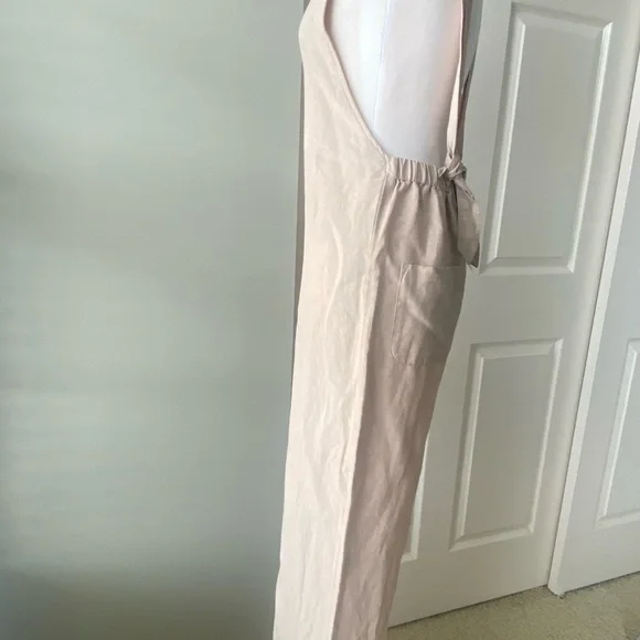 NWT ZARA Linen Cotton Beige cream Jumpsuit Pants Cut Out Xsmall Orig $50 - Picture 2 of 15